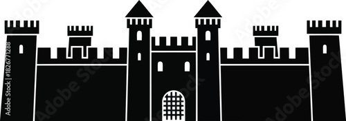 Medieval castle fortress silhouette symbol icon historic architecture fortification monument landmark royal ancient structure emblem vector