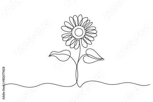 Minimalist sunflower outline one line drawing floral decorative vector illustration
