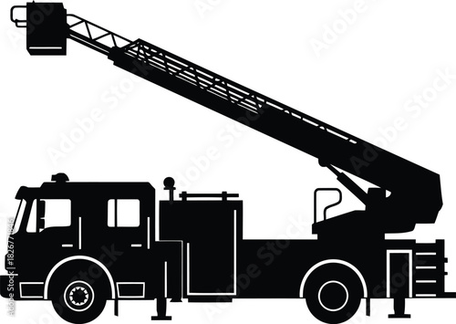 Silhouette fire truck ladder vehicle emergency rescue service transportation emergency vehicle equipment vector