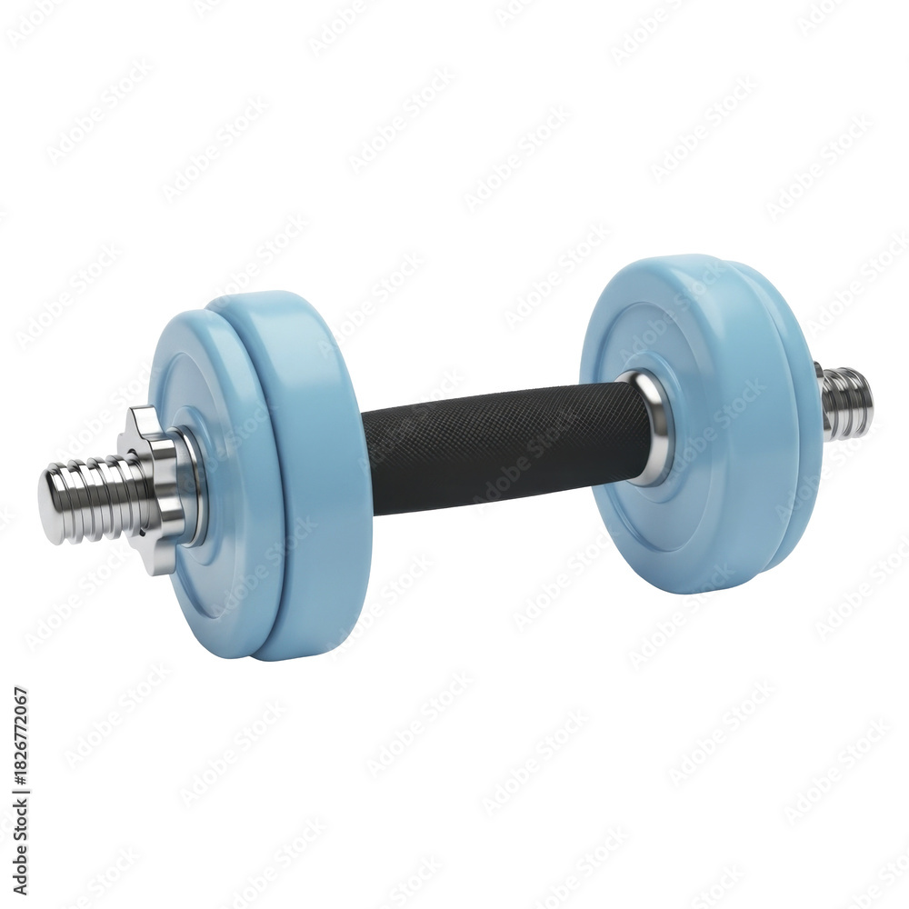 Fototapeta premium Light blue fitness dumbbell on a transparent background, PNG image, PNG file