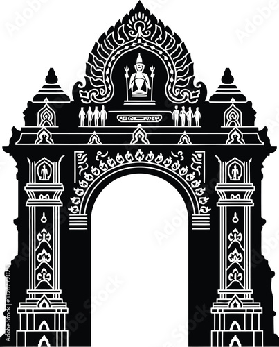 Ornate indian archway traditional temple gate sacred entrance landmark architecture icon vector vector