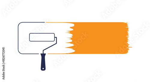 A graphic illustration of a paint roller applying an orange paint stroke, symbolizing renovation, home improvement, or creative work.