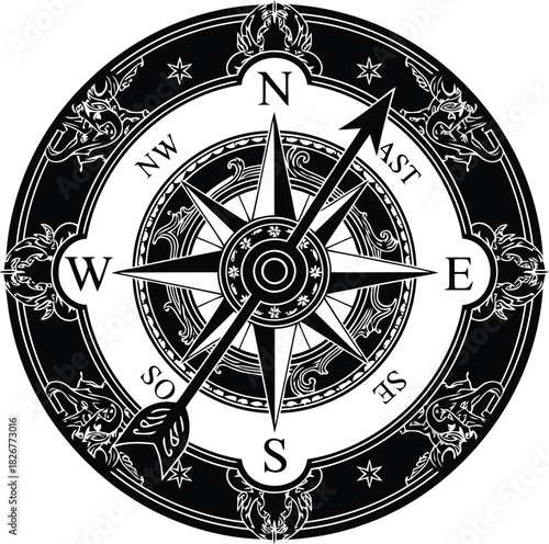 Antique compass rose nautical explorer navigational tool design vector