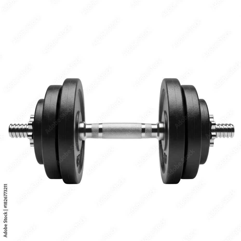 Fototapeta premium Single adjustable dumbbell for home gym workout and exercise on a transparent background, PNG image, PNG file