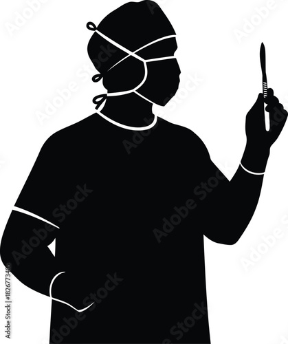 Silhouette surgeon holding scalpel ready for operation medical procedure concept vector