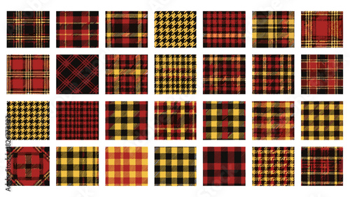 Collection of various red and yellow plaid patterns