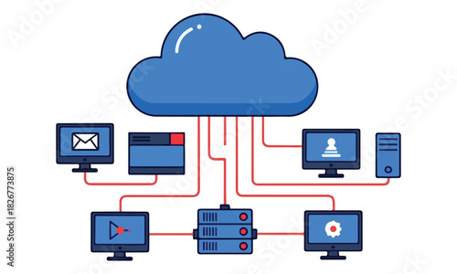 Cloud Computing & Data Networking Vector Illustrations: Security, Analytics, and IT Infrastructure Graphics