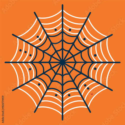 A clean spider web illustration on an orange background, with thick black lines and a symmetrical geometric pattern