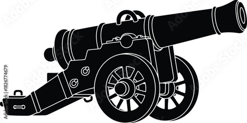 Vintage cannon silhouette artillery weapon historical military firearm old style vector
