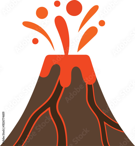 Simple volcano in flat cartoon style for kids education and school learning. Ideal for geology science lessons, earth geography topics, lava and eruption themes, and clean vector icon design.