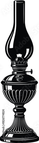 Vintage oil lamp antique kerosene lighting classic retro decorative illumination fuel burn vector