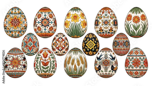 Collection of traditional ukrainian pysanky easter eggs