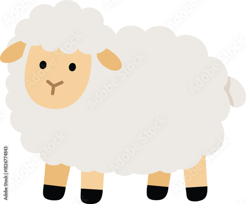 Friendly sheep in flat cartoon style for kids education and school learning. Ideal for farm, agriculture lessons, animal biology themes, countryside nature topics, and clean vector icon design.
