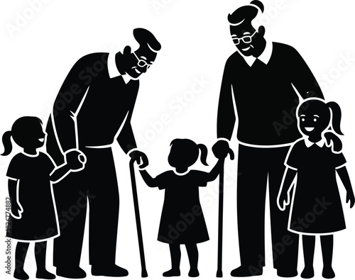 Happy grandparents with grandchildren silhouettes generations family love togetherness vector