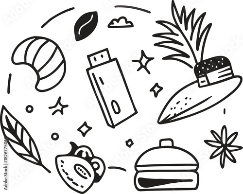 Hand-drawn beach-themed vector