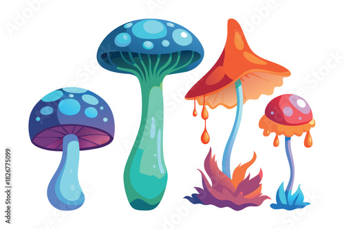 Colorful Fantasy Mushrooms Vector Collection