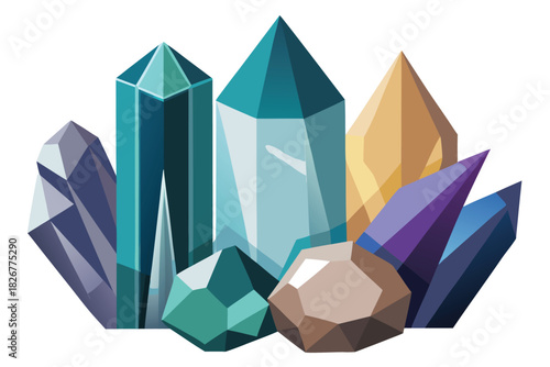 Blue and Gold Crystal Gems Vector Collection