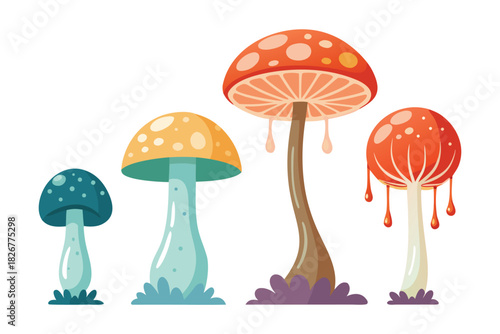 Colorful Fantasy Mushrooms Vector Set
