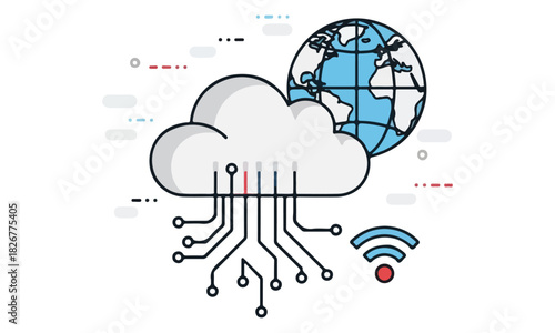 Cloud Computing & Data Networking Vector Illustrations: Security, Analytics, and IT Infrastructure Graphics