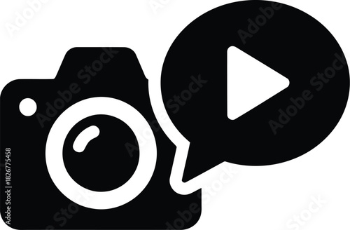 Modern camera icon with play button in speech bubble for multimedia content creation and video production vector