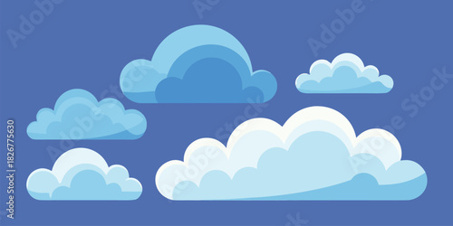 Cartoon Clouds in Blue Sky Vector Set