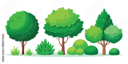 Green Bushes and Small Trees Vector Set