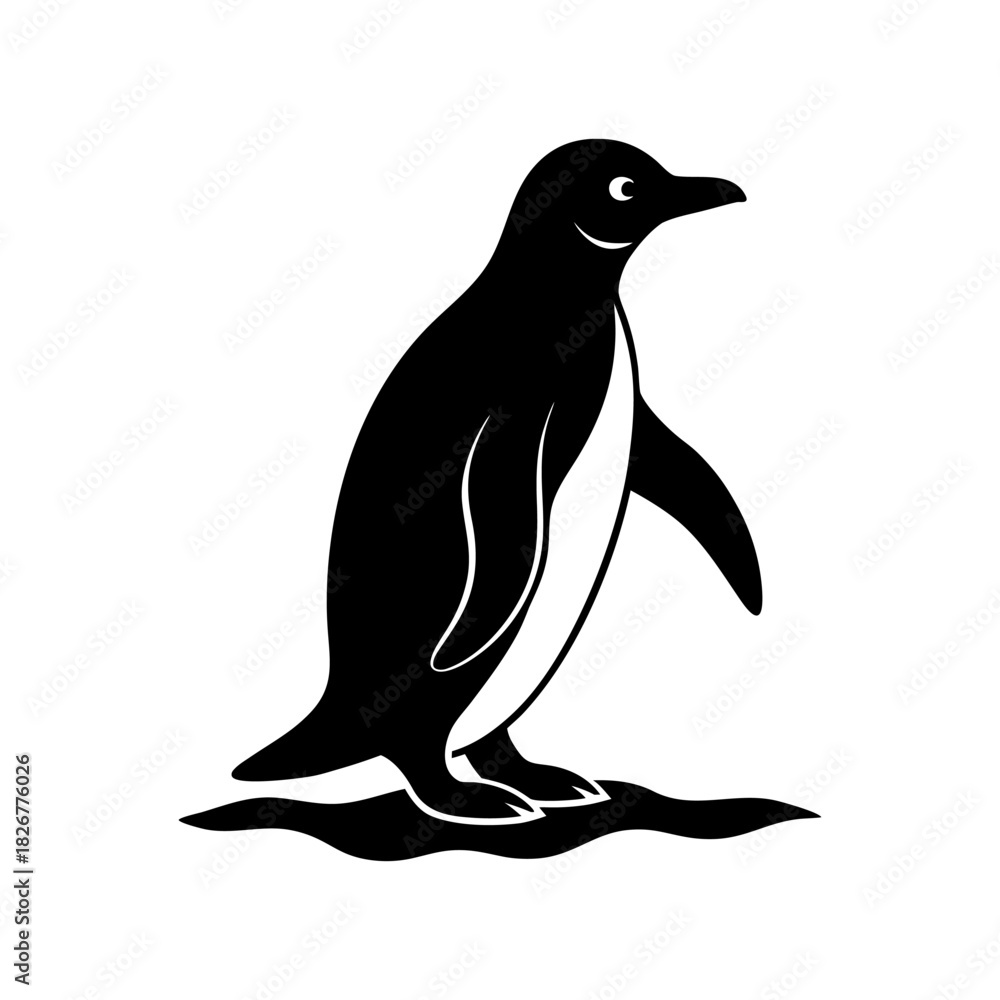 Obraz premium Penguin Silhouette Walking On Ice Minimal And Simple White Background Only