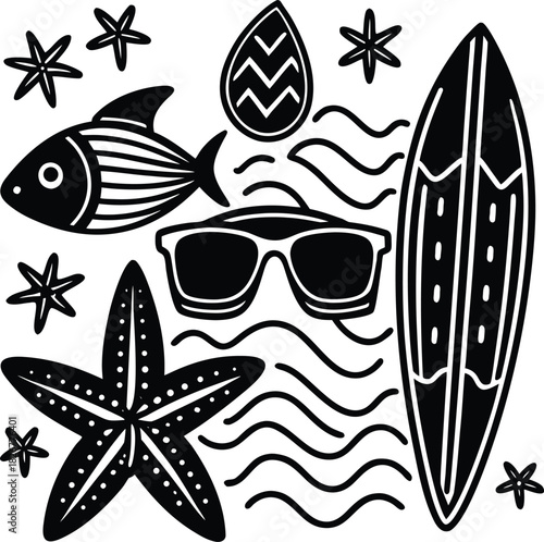 Hand-drawn beach-themed vector
