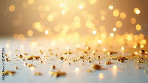 Golden Star Confetti with Sparkling Lights – Festive Holiday Background