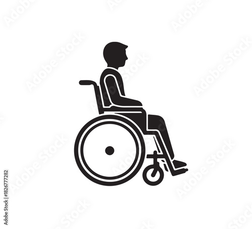 Vector graphic of a disabled person sitting in a wheelchair. A universal symbol for handicapped access, medical care, and mobility aid