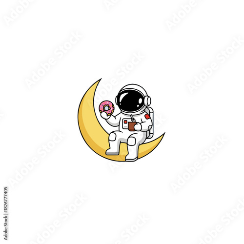 Astronaut enjoying a donut and coffee on the moon.