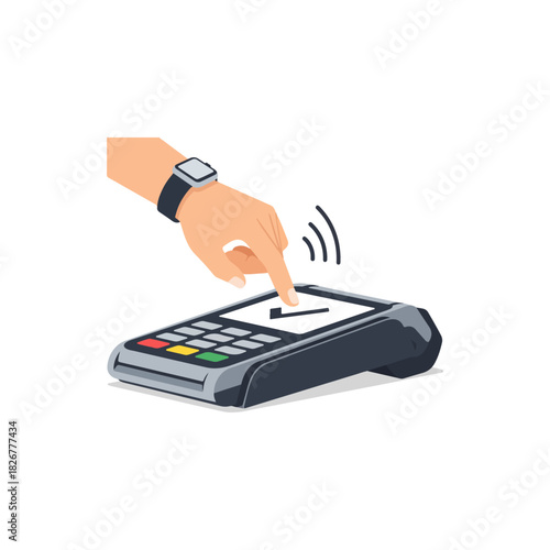 Contactless Payment with Smartwatch on POS Terminal Illustration.