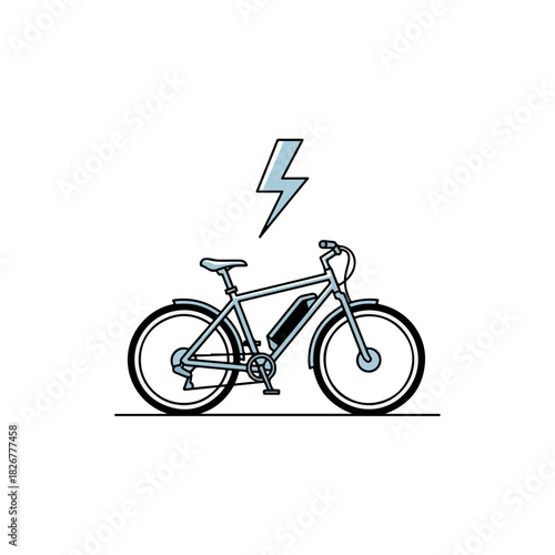 Electric Bike Illustration with Lightning Bolt Symbolizing Power and Eco-Friendly Transportation.