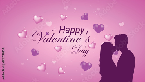 Romantic Valentine's Day Couple with Floating Hearts.