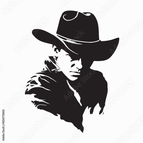 Cowboy Silhouette Vector Western Profile with Hat Image Vector