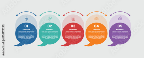 5 elements infographic comparison diagram with circle callout discussion box with transparent background on horizontal direction with 5 step for slide presentation