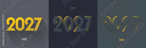 Elegant 3D yellow typography displaying 2027 with strong shadows and dark backgrounds, perfect for New Year promotions, greeting cards, posters, and branding visuals.