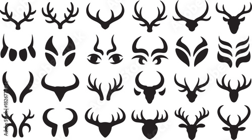 Black deer antlers in varying silhouettes are seen against a white backdrop creating a unique pattern