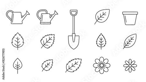 Vector set of gardening tools and elements illustration