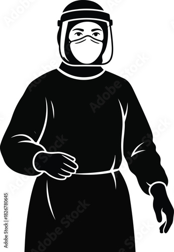 Protective medical suit and face shield graphic illustration for healthcare worker safety vector