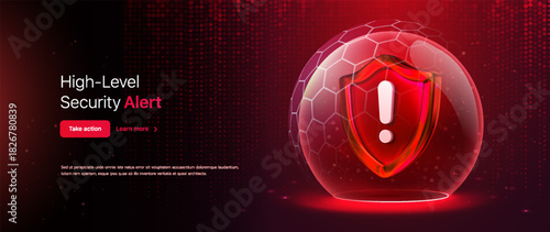Cybersecurity Threat. Cyber Attack Warning With Red Shield Exclamation Mark. Cyber Alerts For System Safety. Security Warnings For Digital Protection. Weak Protection Vector Illustration.