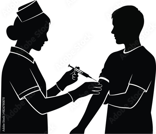 Nurse administering injection to patient silhouette vector illustration medical healthcare concept vector