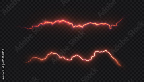 Red glowing lightning effect. Vector red lightning effect for design on a dark background.
