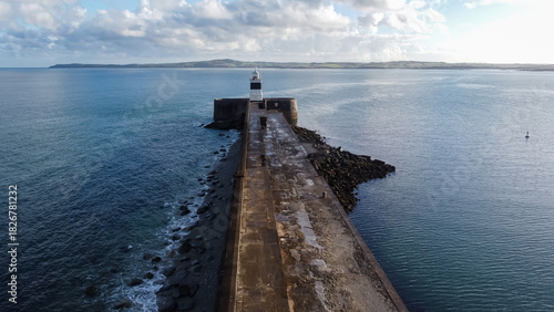 Aerial view of the lighthouse and breakwater at Holyhead