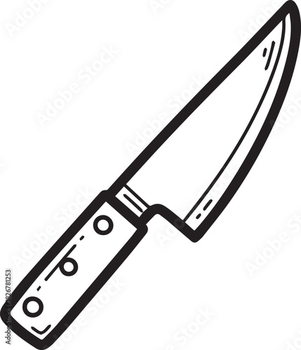 Hand-drawn chefs knife illustration simple black and white vector design perfect for culinary blogs and restaurant menus