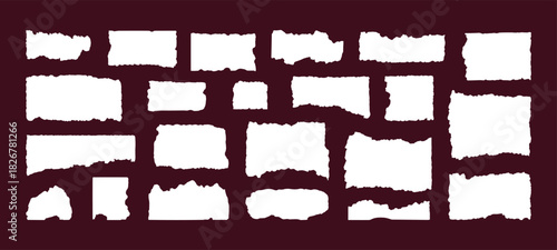 Torn paper texture, ripped edge design, vintage scrap elements, grunge background, collage material, jagged shapes, white parchment pieces