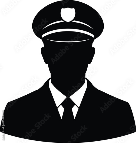 Silhouette of a formal uniformed professional with a cap and suit representing security and authority vector