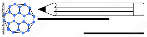 Graphene molecular lattice next to a graphite pencil symbolizes science, engineering, creativity, and innovation. Ideal for nanotechnology, design, chemistry, education, art writing and simple flat