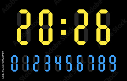 Digital clock vector design featuring clean numeric display, modern minimal layout, sharp digits, and simple interface elements for UI, apps, dashboards, and digital projects.