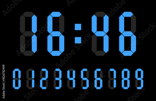 Digital clock vector design featuring clean numeric display, modern minimal layout, sharp digits, and simple interface elements for UI, apps, dashboards, and digital projects.